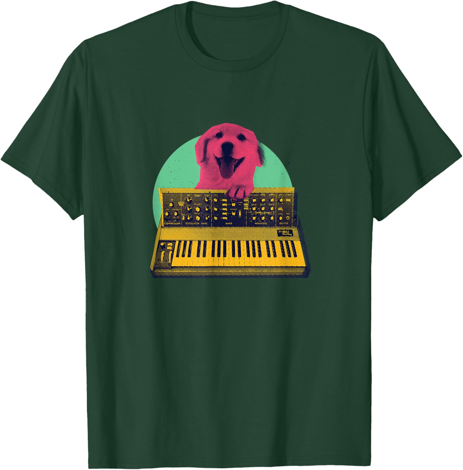 Musical Dog - Funny Design Of Dog Playing Keyboard Synth T-Shirt - T-Shirt | Forest