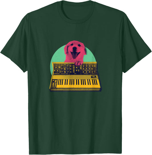Musical Dog - Funny Design Of Dog Playing Keyboard Synth T-Shirt - T-Shirt | Forest