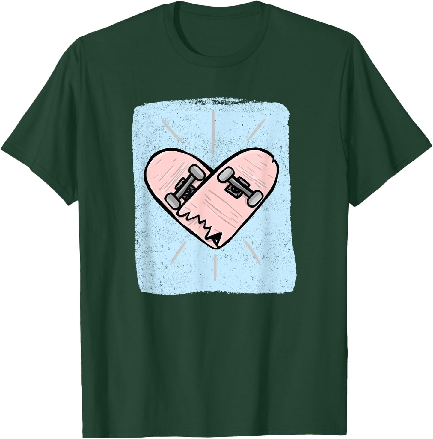 Skateboard Heartbeat Funny Skateboarder Skating Skater T-Shirt - T-Shirt | Forest