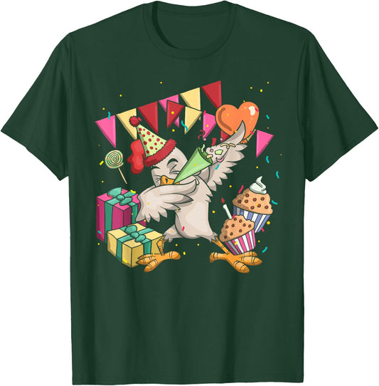 Funny Farm Bird Dab Chicken Anniversary Party Kids Birthday T-Shirt - T-Shirt | Forest