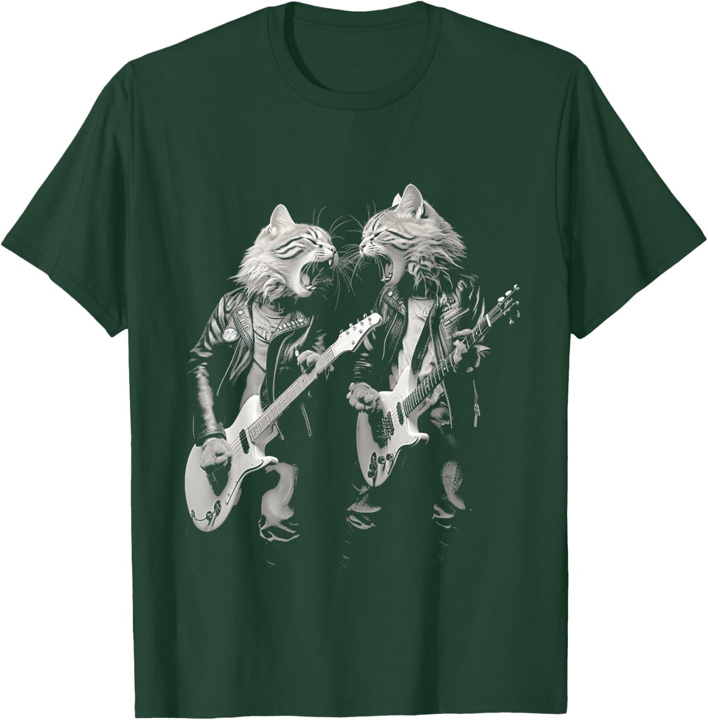 Rock Cat Playing Guitar Funny Guitar Cat Design T-Shirt - T-Shirt | Forest