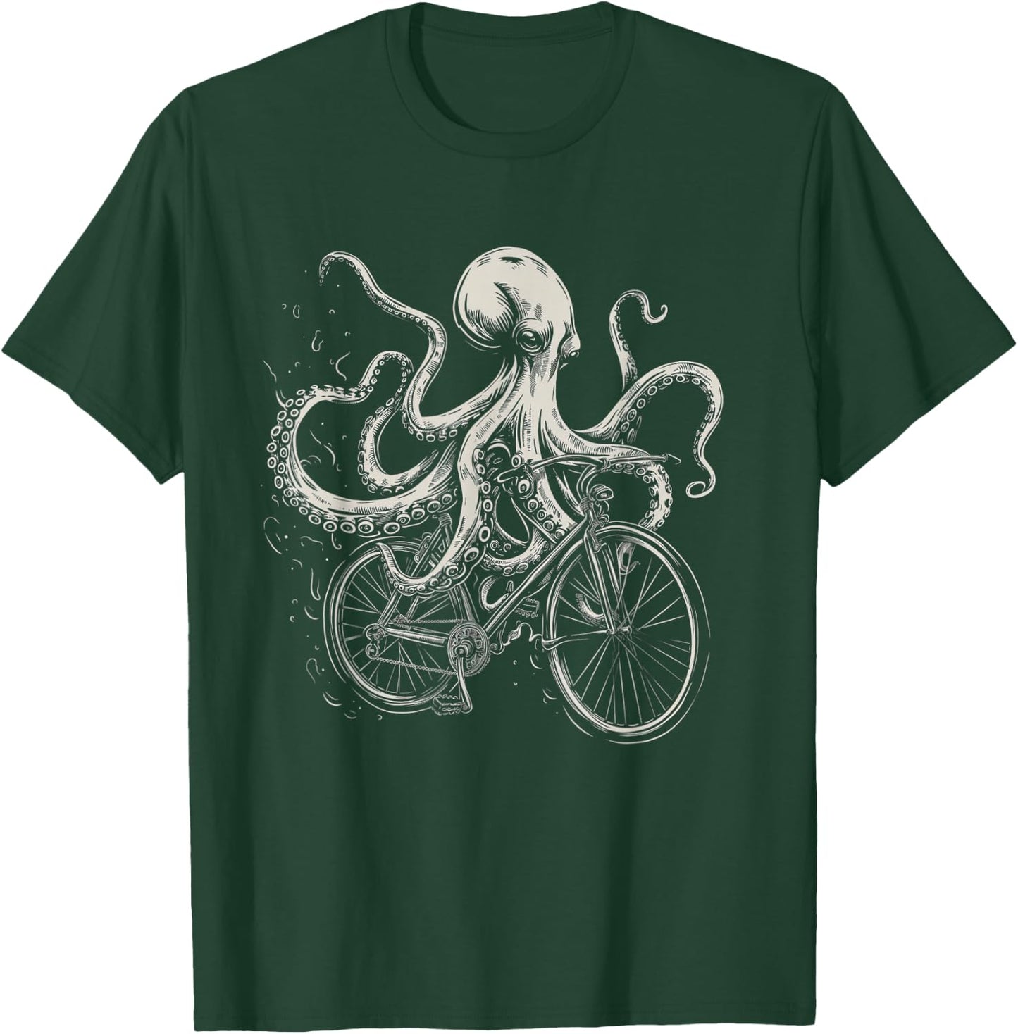 Octopus On Bicycle Funny Cycling Squid Road Bike Cyclist T-Shirt - T-Shirt | Forest