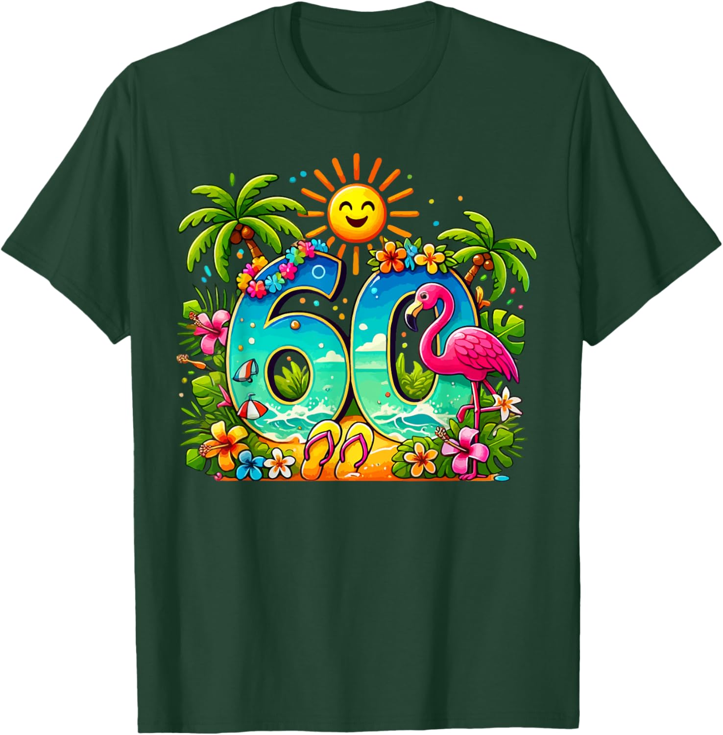 Aloha 60th Birthday Hawaiian Beach Hibiscus Tropical Party Men Women T-Shirt - T-Shirt | Forest
