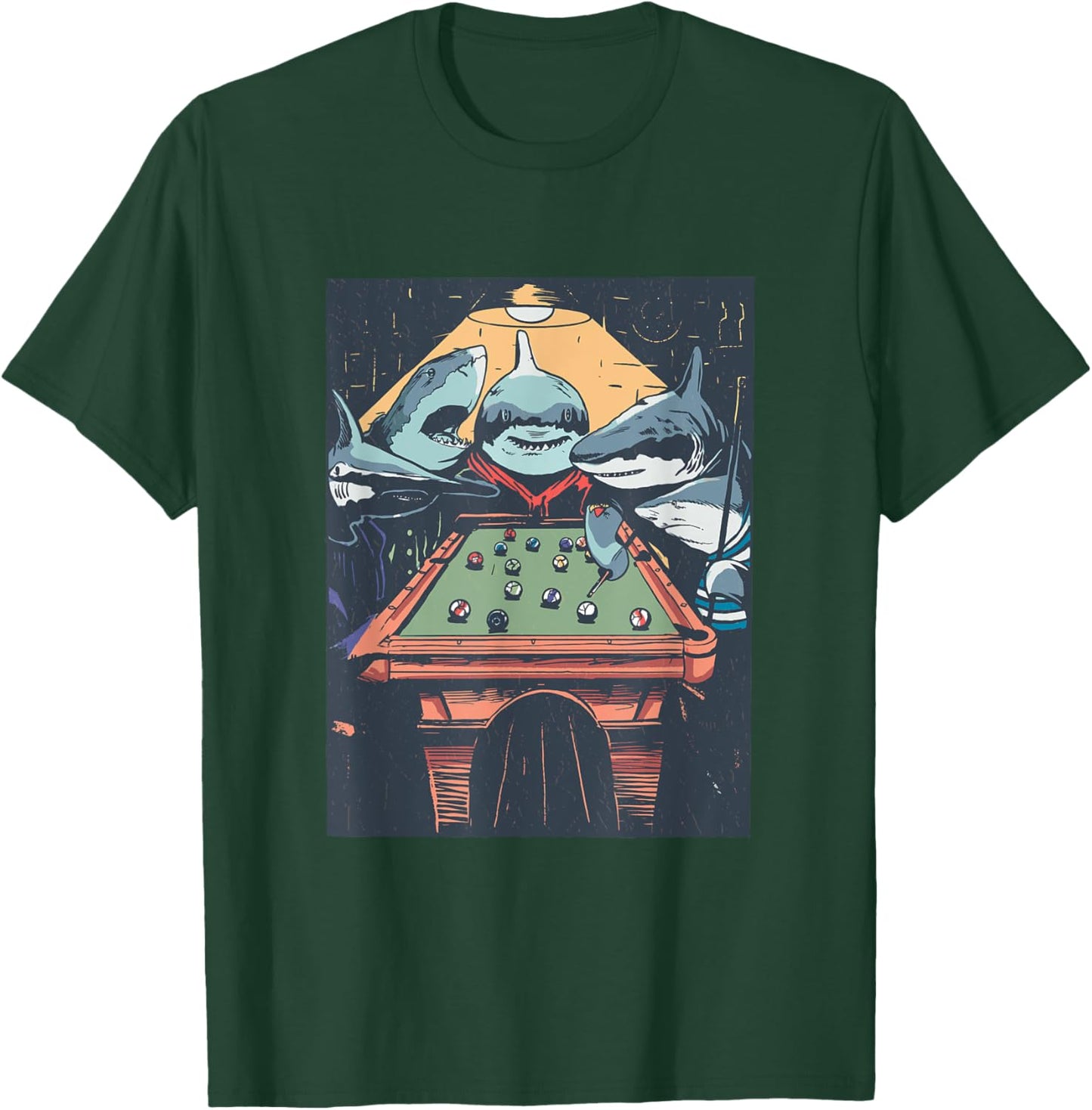 Sharks Playing Pool Billiard Funny Cartoon Animal Graphic T-Shirt - T-Shirt | Forest