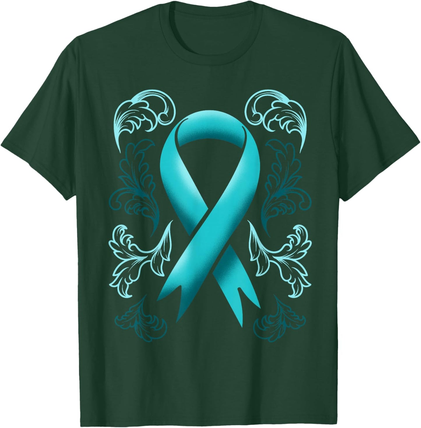 Ovarian Cancer Awareness Ribbon Teal Carcinoma Gynecology T-Shirt - T-Shirt | Forest