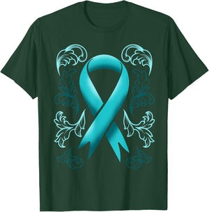 Ovarian Cancer Awareness Ribbon Teal Carcinoma Gynecology T-Shirt - T-Shirt | Forest
