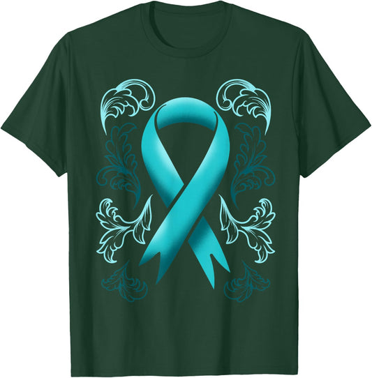 Ovarian Cancer Awareness Ribbon Teal Carcinoma Gynecology T-Shirt - T-Shirt | Forest