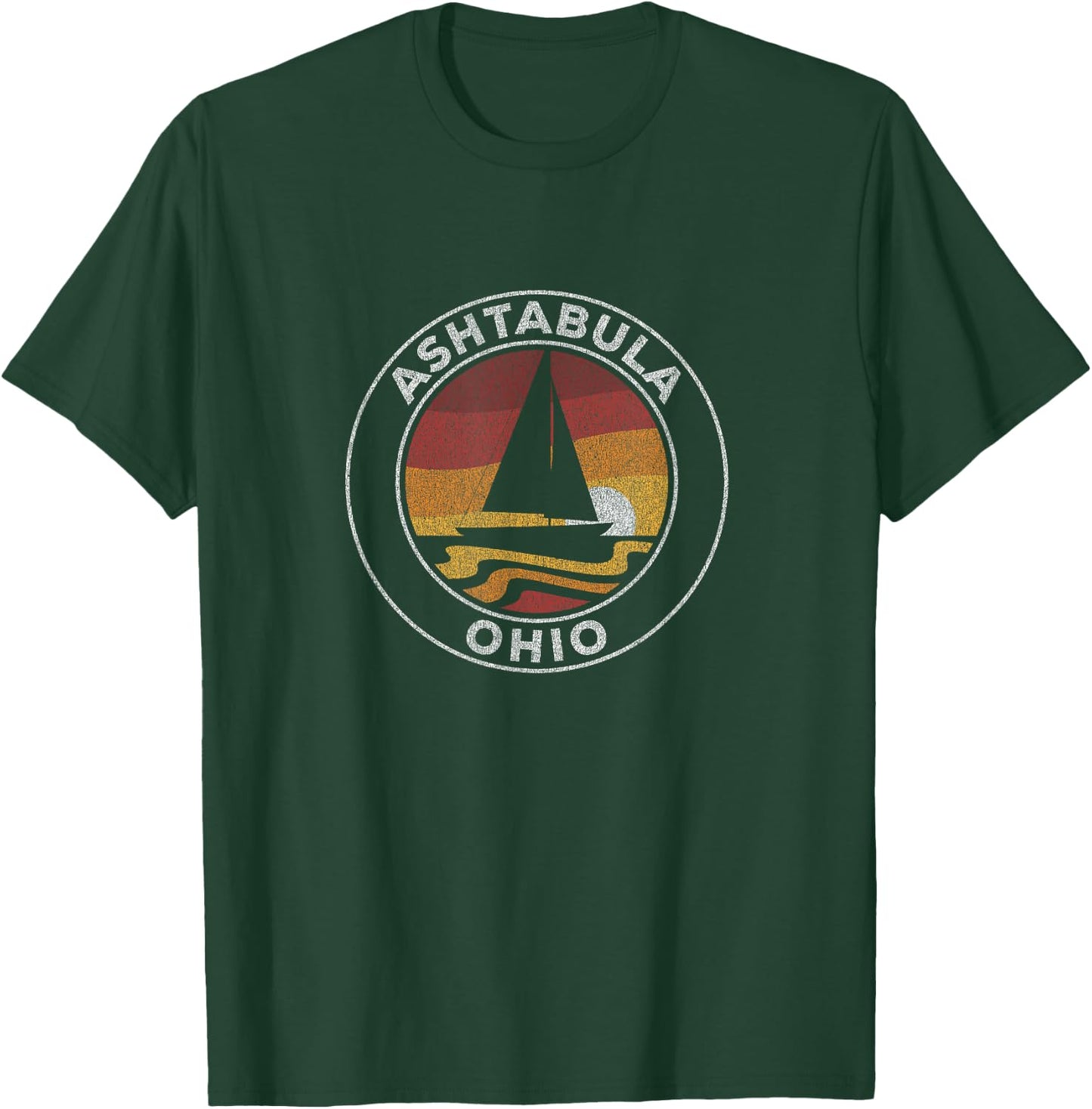 Ashtabula Ohio Vintage Sailboat 70s Retro Sunset T-Shirt - T-Shirt | Forest