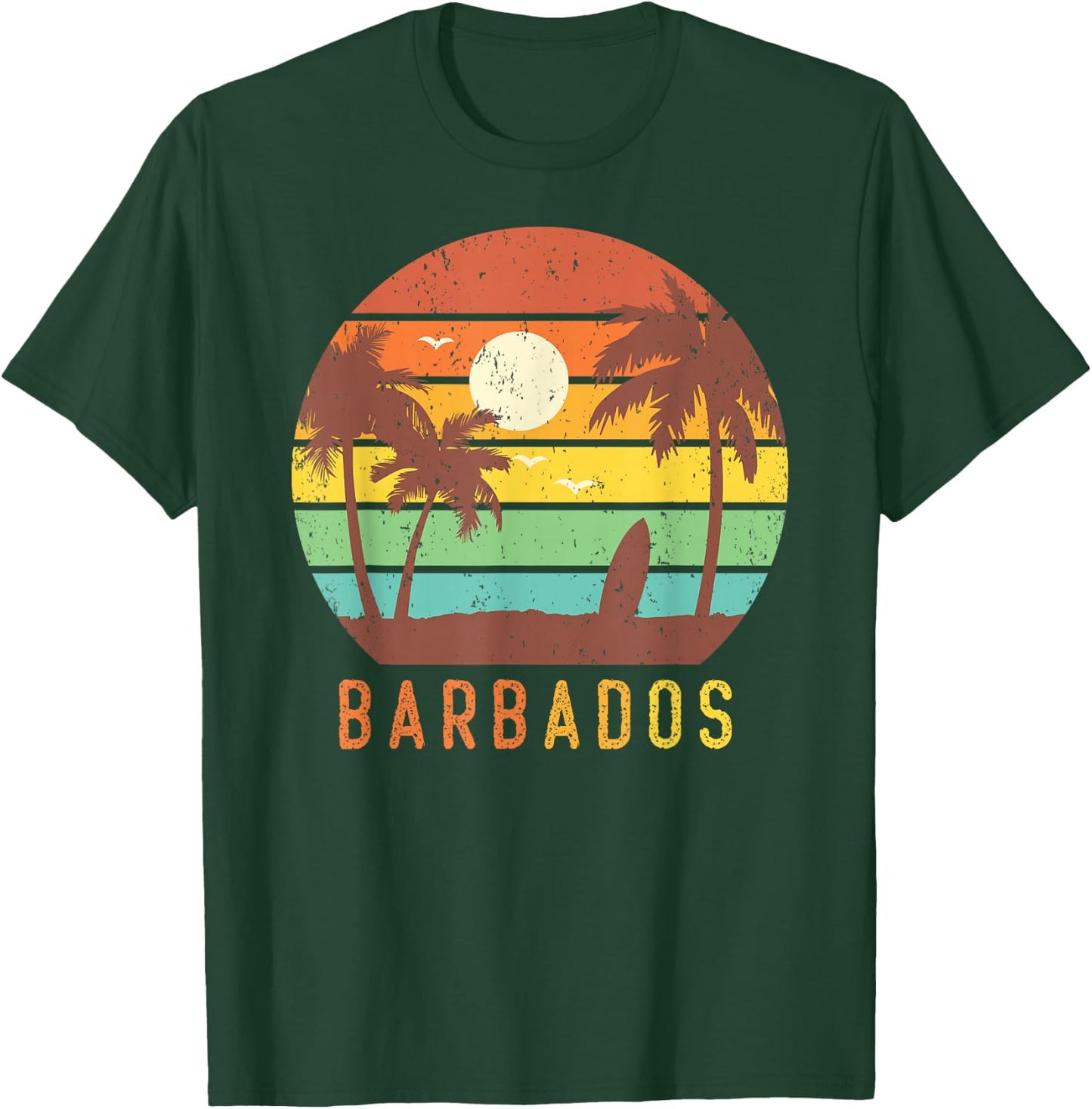 Barbados Retro Surf Beach Vibe Vintage 70s Gift T-Shirt - T-Shirt | Forest