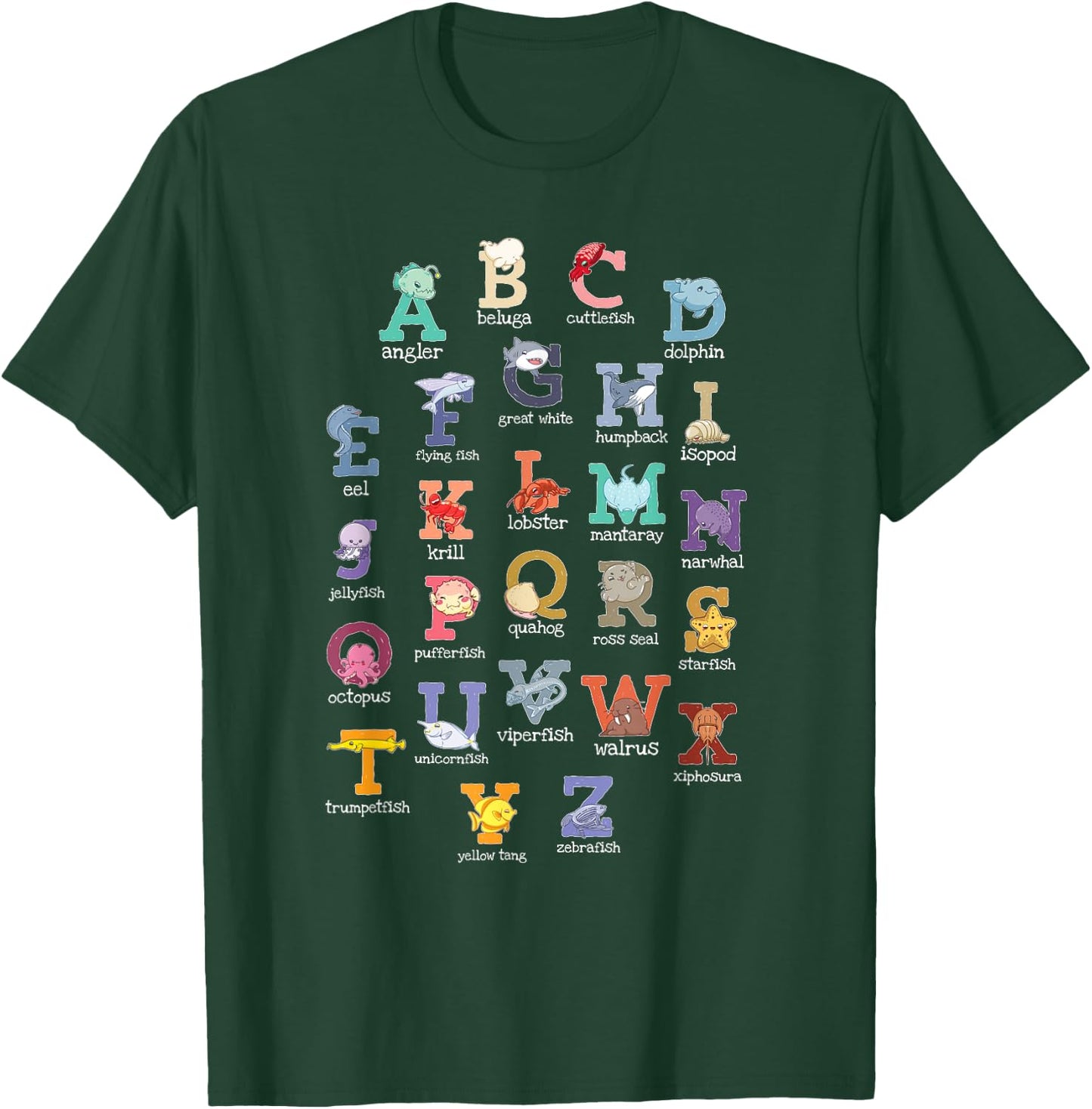 Alphabet Kids Letters Ocean Animals Lover T-Shirt - T-Shirt | Forest