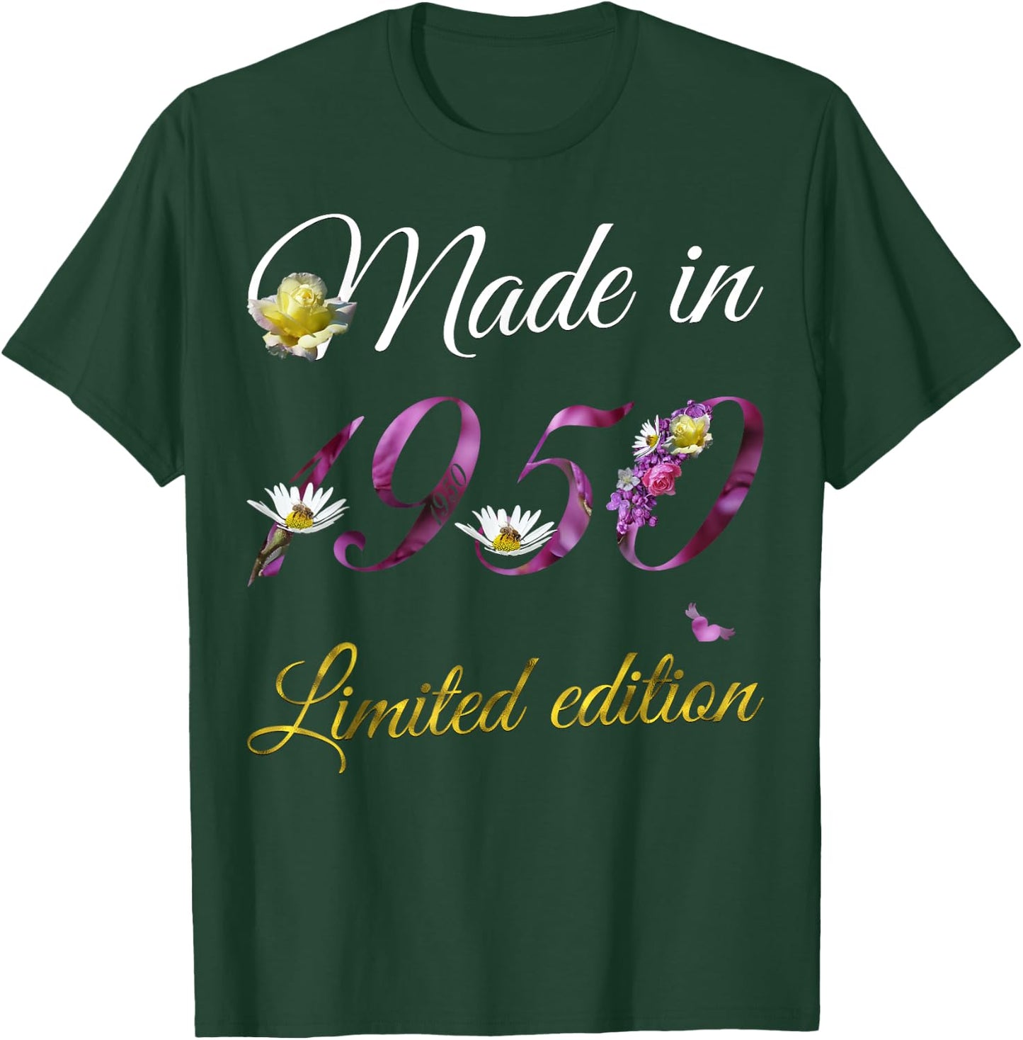 Made in 1950 - 75 Year Old Floral 1950 75th Birthday Gift T-Shirt - T-Shirt | Forest