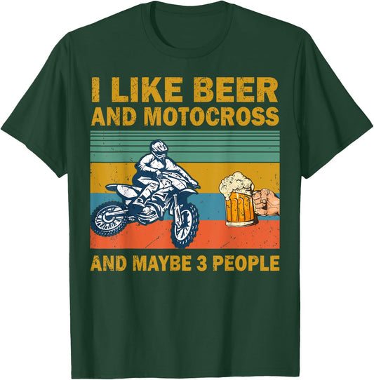 I Like Beer And Motocross And Maybe 3 People Vintage T-Shirt - T-Shirt | Forest