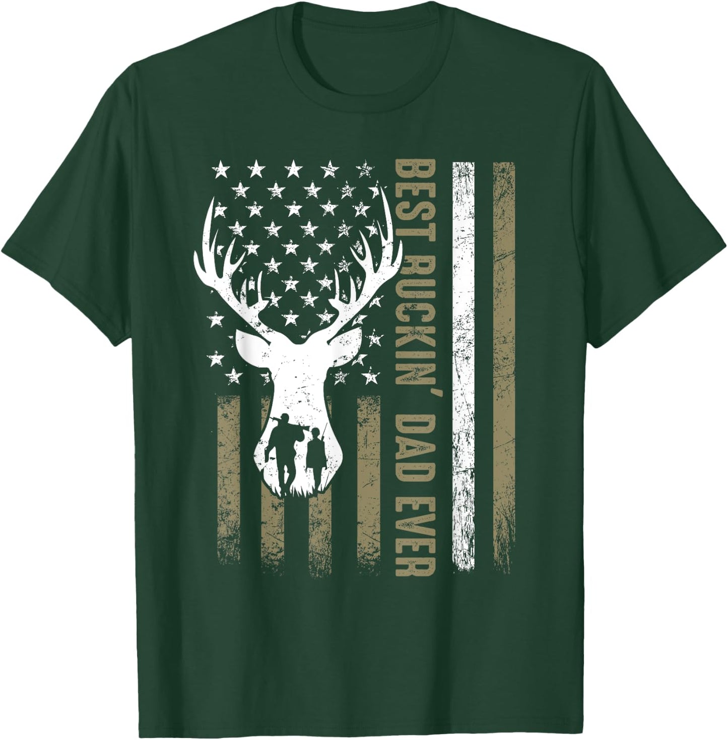 Best Buckin' Dad Ever Deer Hunting Fathers Day American Flag Men T-Shirt - T-Shirt | Forest
