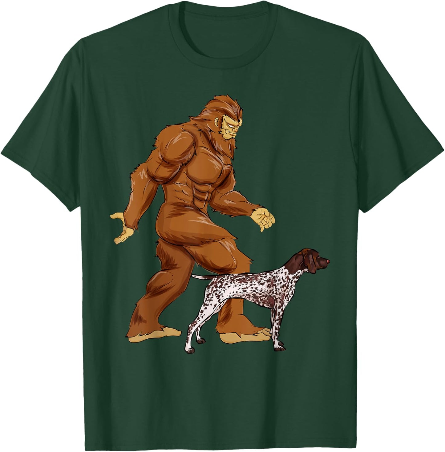 Funny Bigfoot Walking German Shorthaired Pointer Sasquatch T-Shirt - T-Shirt | Forest