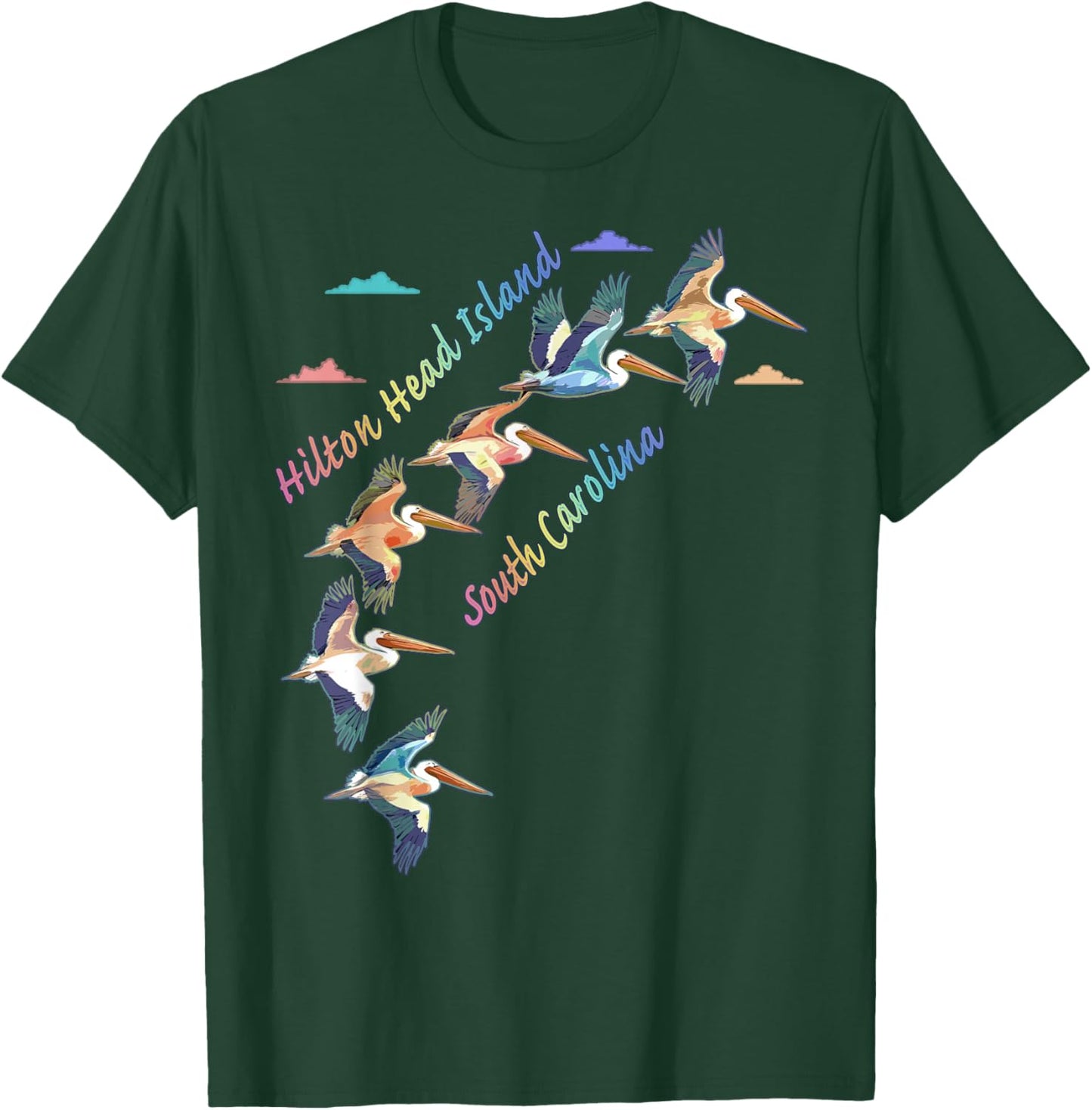 Hilton Head Island South Carolina Colorful Tie-Dye Pelican T-Shirt - T-Shirt | Forest