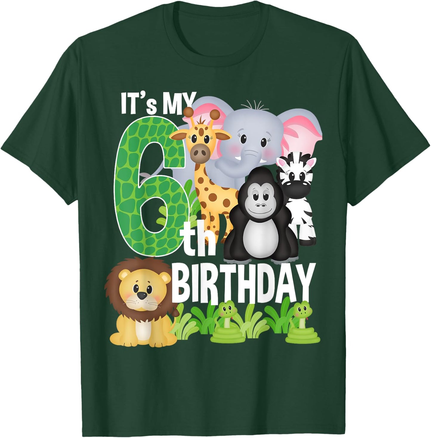 It's My 6th Birthday Party Jungle Safari Zoo Theme Bday T-Shirt - T-Shirt | Forest