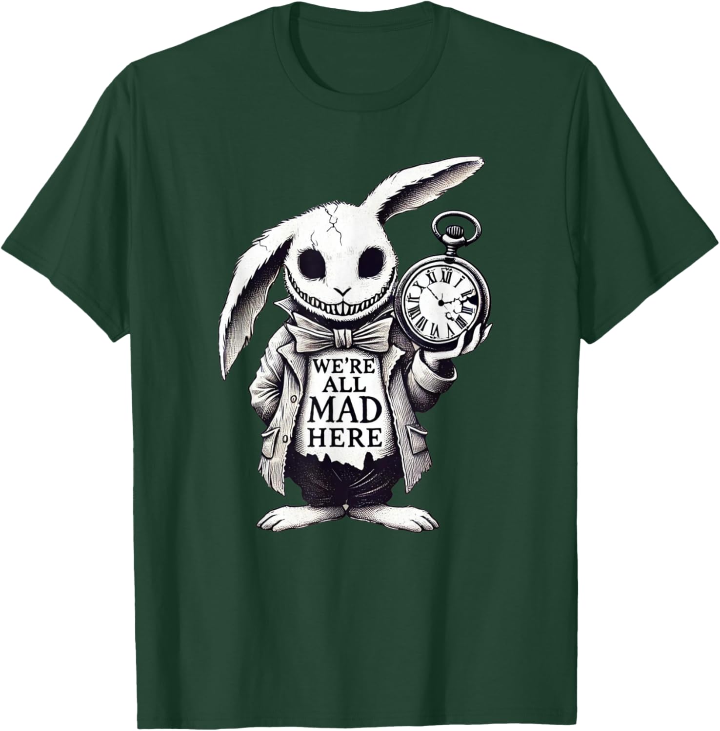 Alice in Wonderland - We're All Mad Here Rabbit Hatter Quote T-Shirt - T-Shirt | Forest