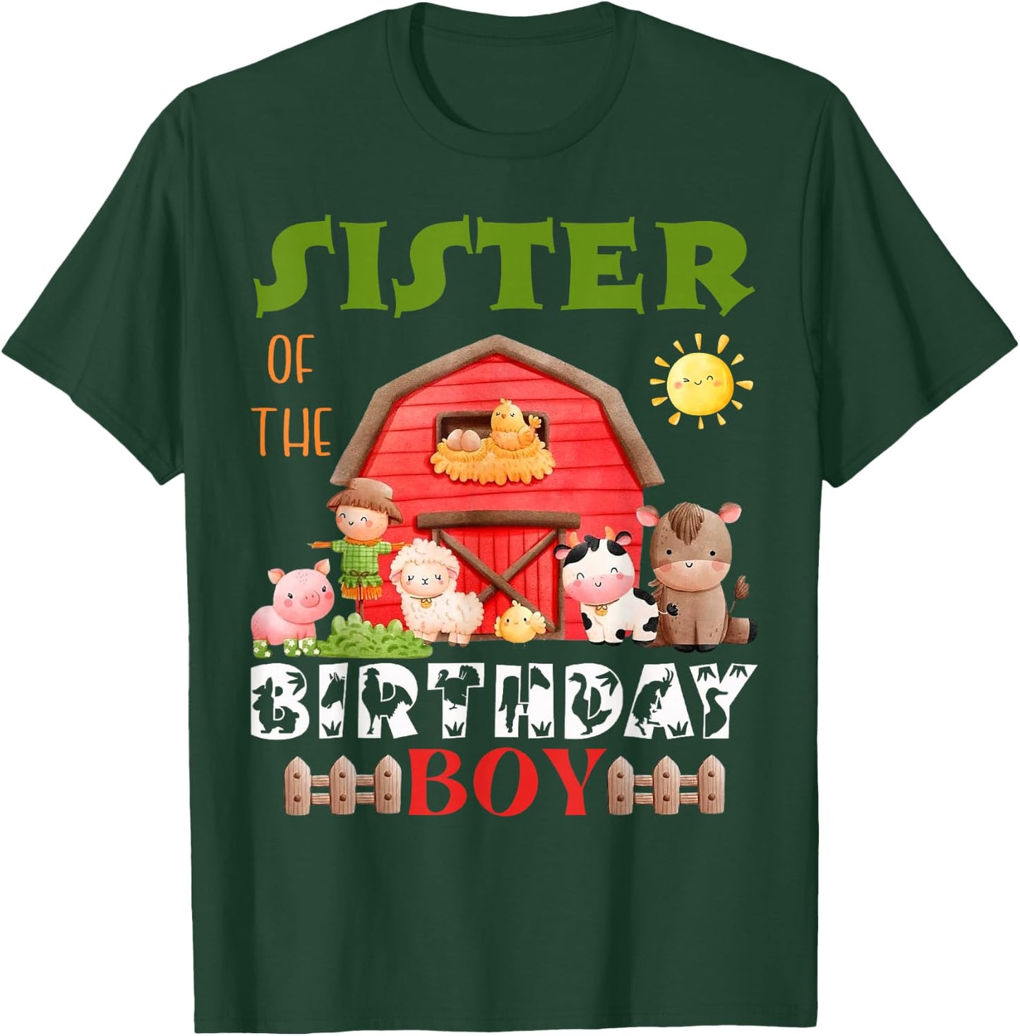 Sister Of The Birthday Boy Farm Animal Bday Party T-Shirt - T-Shirt | Forest