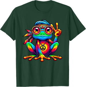 Tie-Dye Hippie Frog, Peace Sign, 70s Party & 60s Costume T-Shirt - T-Shirt | Forest