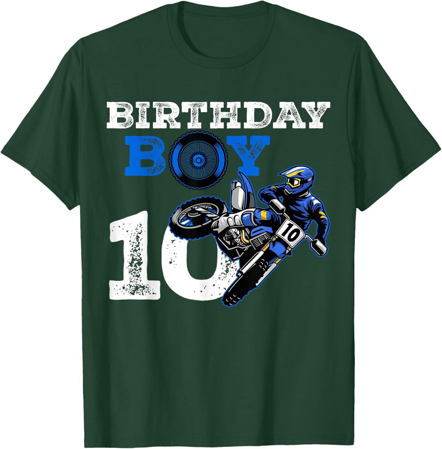 10th Birthday Motocross Mx Dirt Bike 10 Year Old Funny B-Day T-Shirt - T-Shirt | Forest