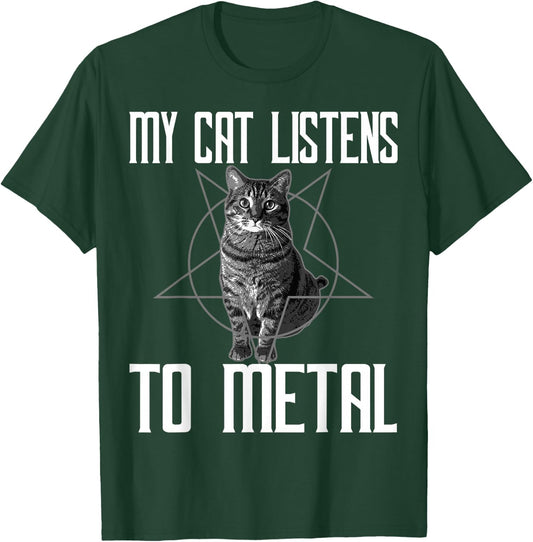 Funny My Cat Listens To Metal Gift Music Kitten Lovers Women Girls Kids T-Shirt - T-Shirt | Forest