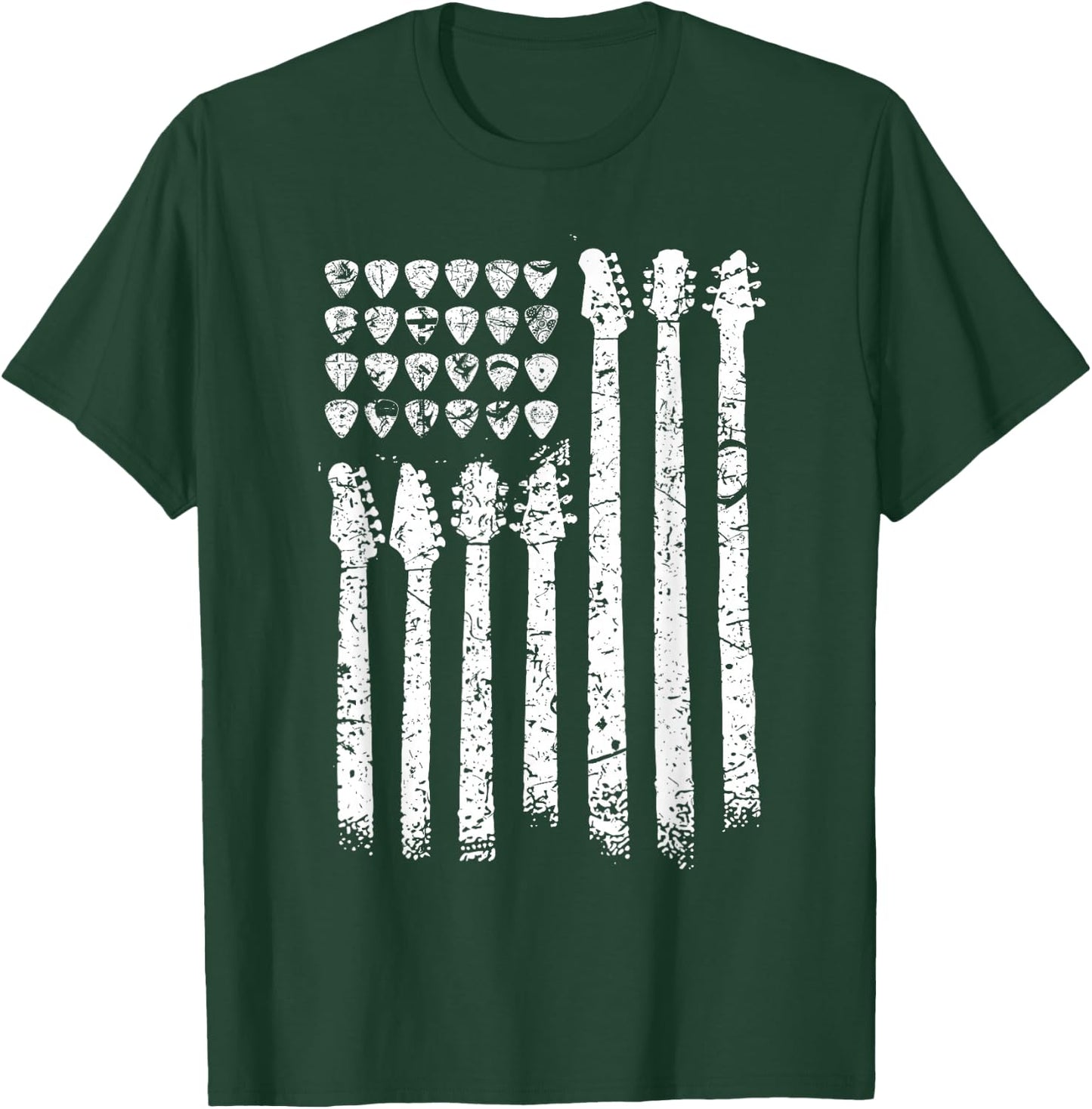 Patriotic American Flag Guitar Guitarist Gift Musician T-Shirt - T-Shirt | Forest