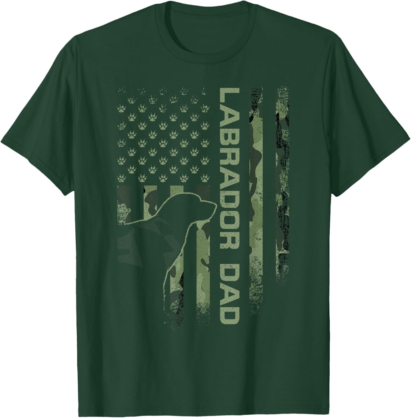 USA Camo Flag Proud Labrador Retriever Dad Lab Silhouette T-Shirt - T-Shirt | Forest