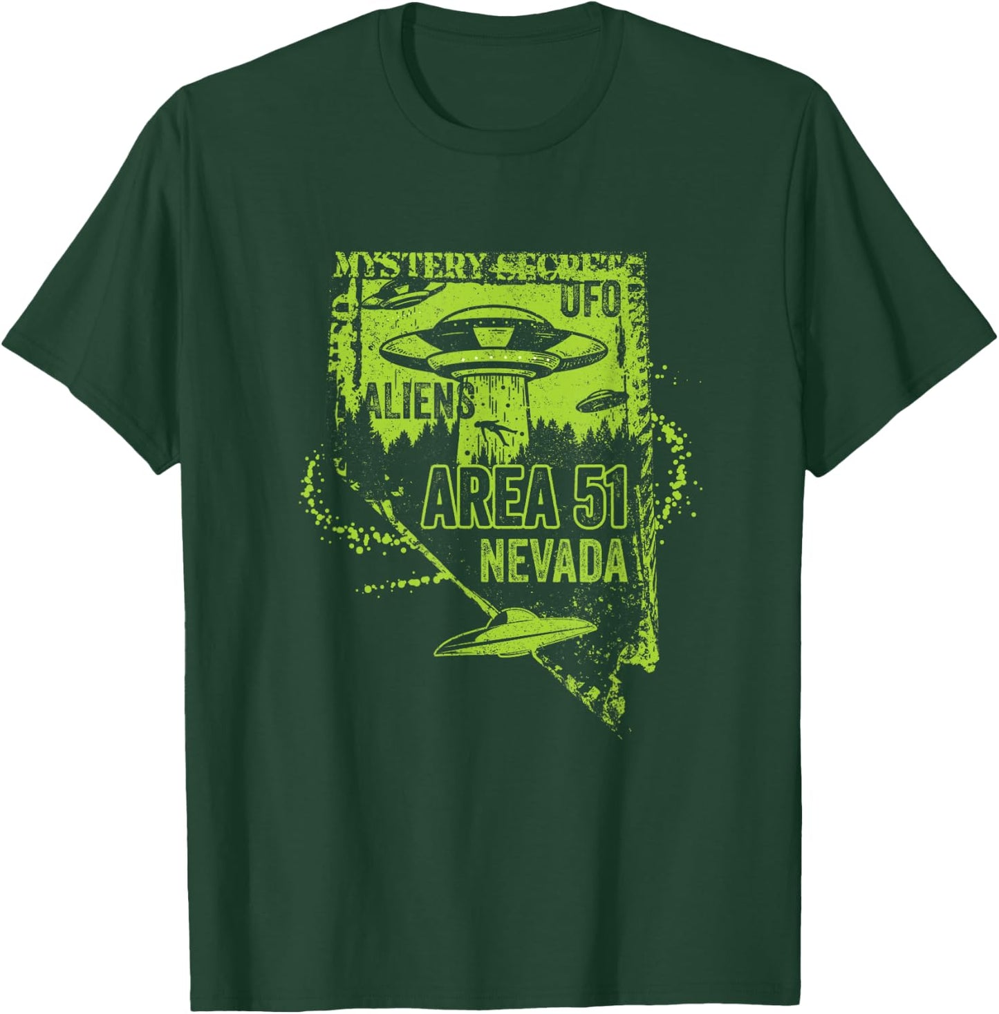 UFO Distressed Area 51 Alien Extraterrestrial Flying Saucer T-Shirt - T-Shirt | Forest