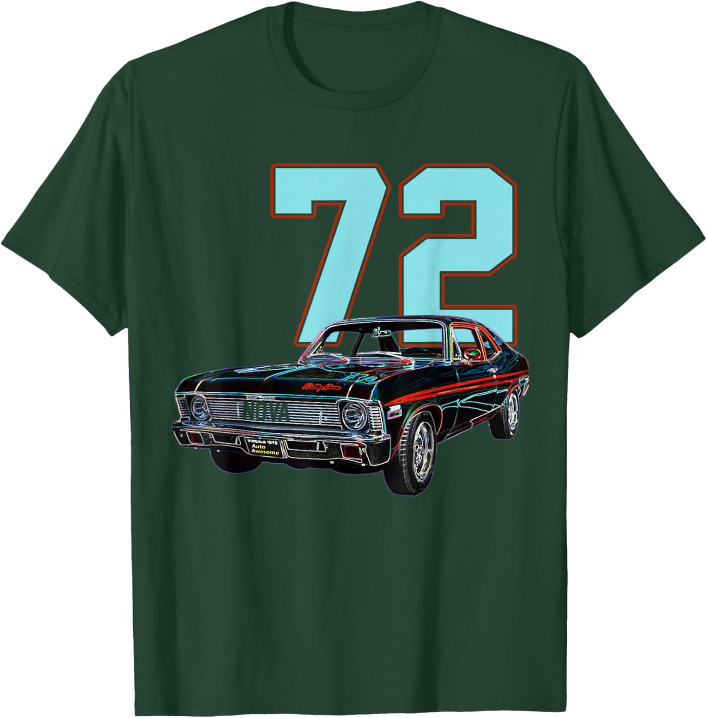 1972 72 Chevys Nova 2 Classic Car Old School Muscle Blue Car T-Shirt - T-Shirt | Forest