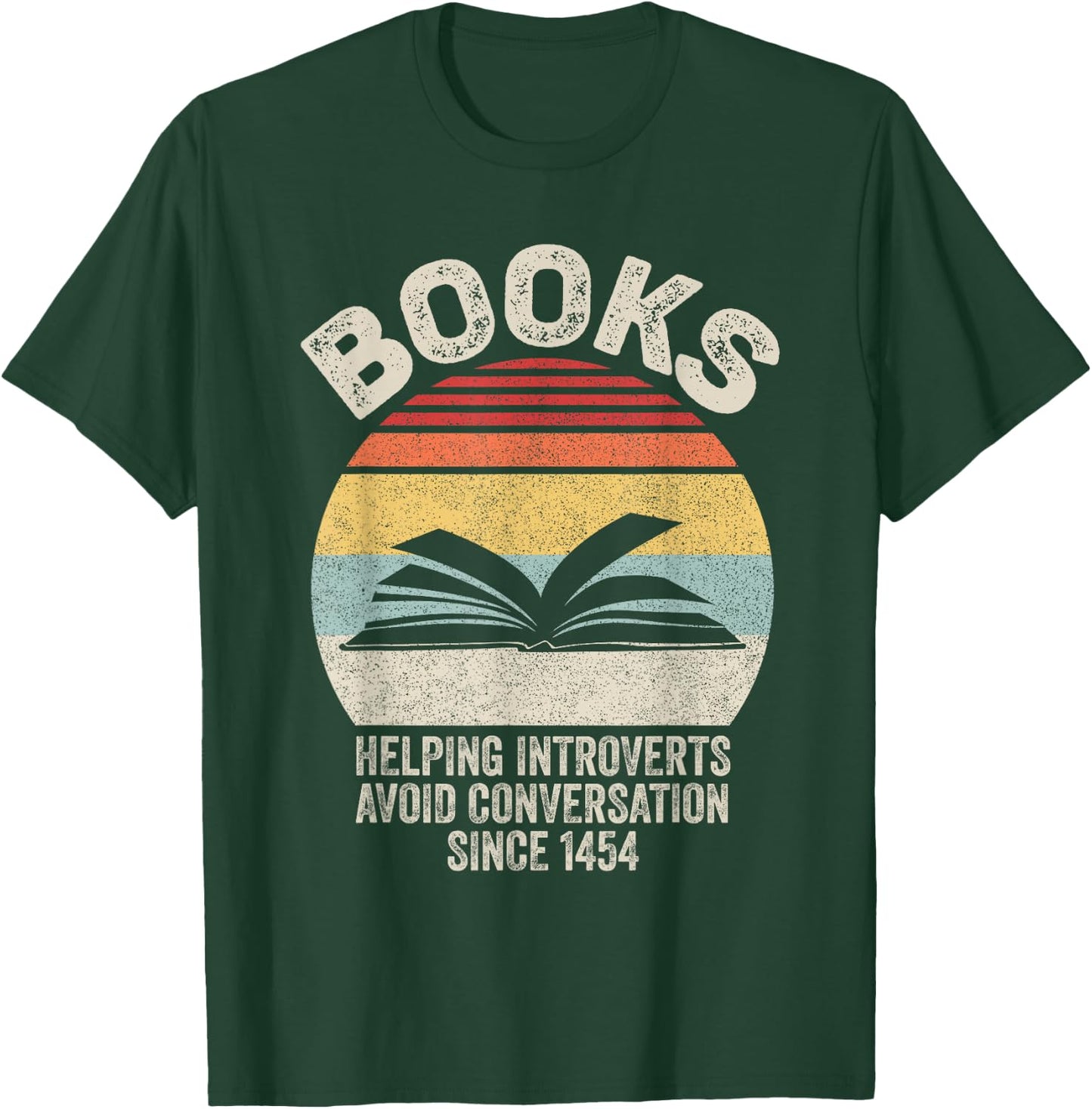 Catch Some Rays Retro Book Helping Introverts Avoid Conversation Since 1454 Women's Black Short Sleeve Classic Fit T-Shirt - T-Shirt | Forest