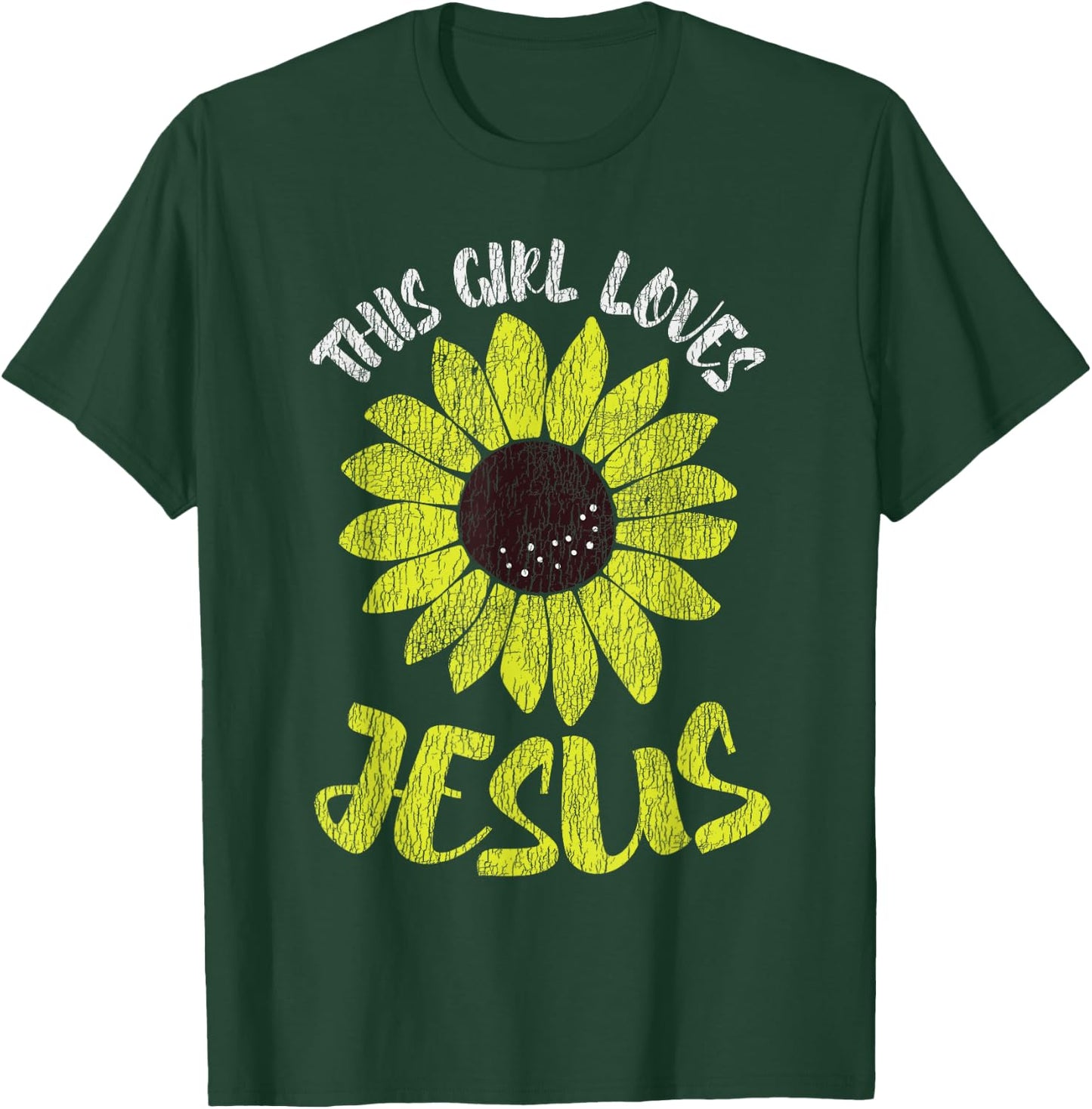 Vintage Sunflower This Girl Loves Jesus Women Christian T-Shirt - T-Shirt | Forest