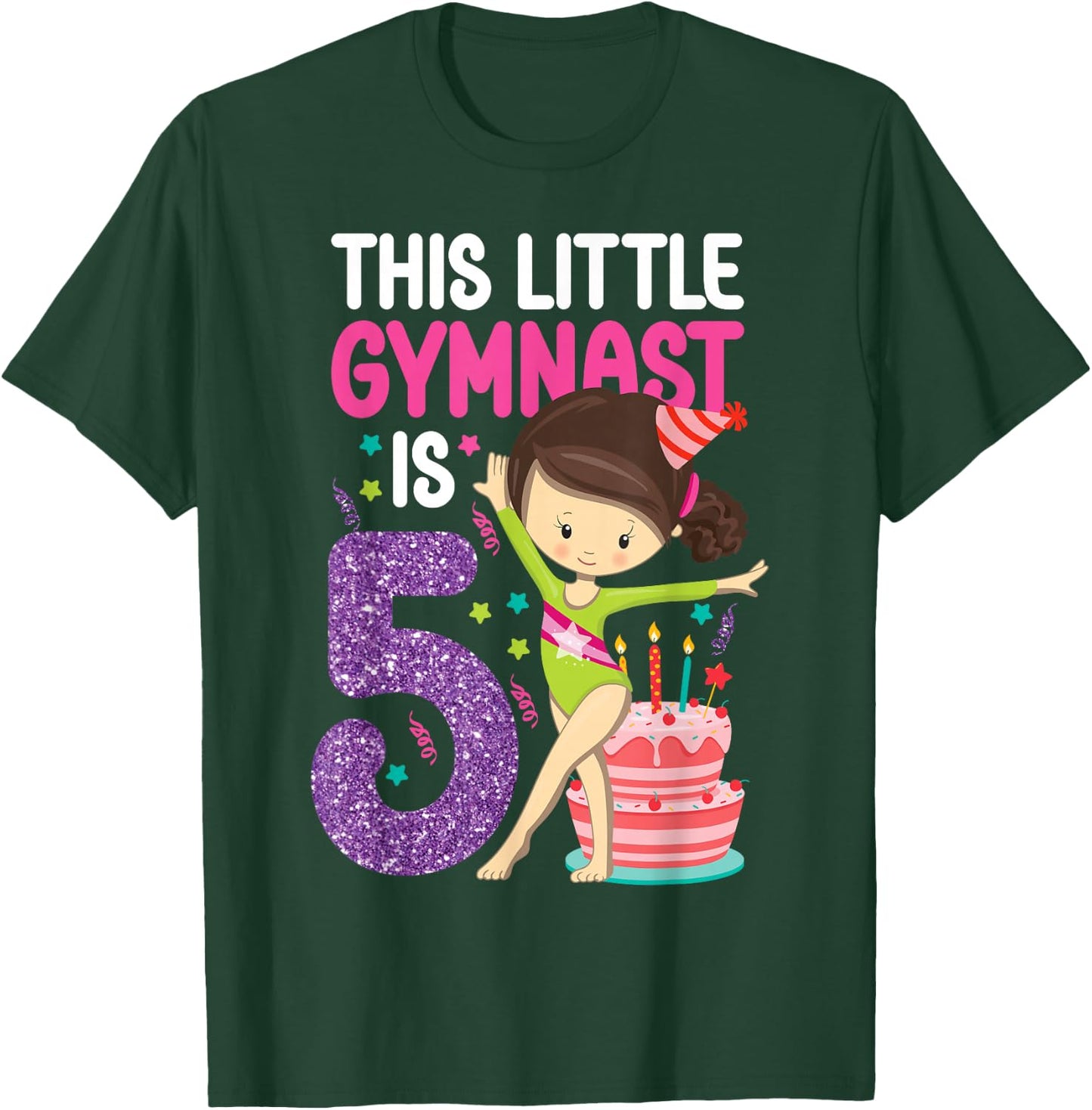 Gymnastics 5th Birthday This Little Gymnast Is 5 T-Shirt - T-Shirt | Forest
