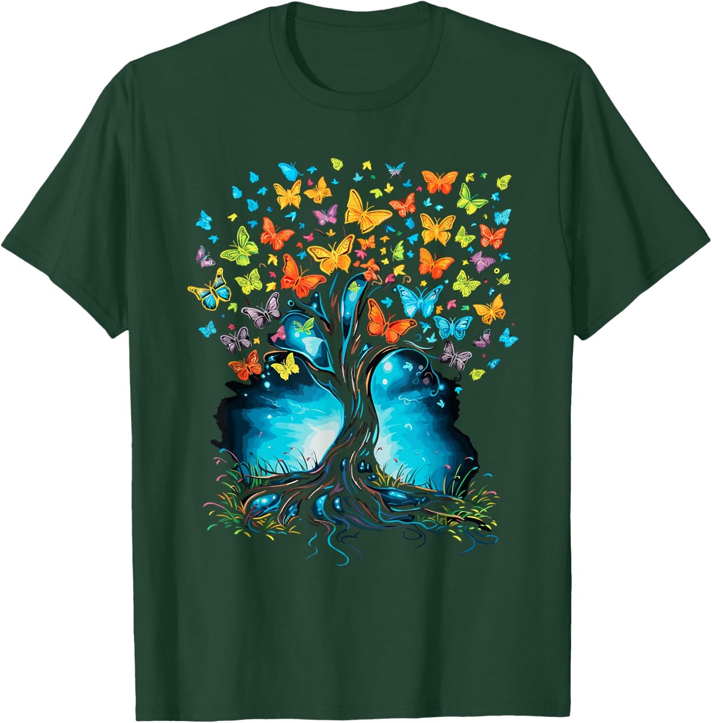 Butterfly Tree Beautiful Butterflies Garden Colorful T-Shirt - T-Shirt | Forest