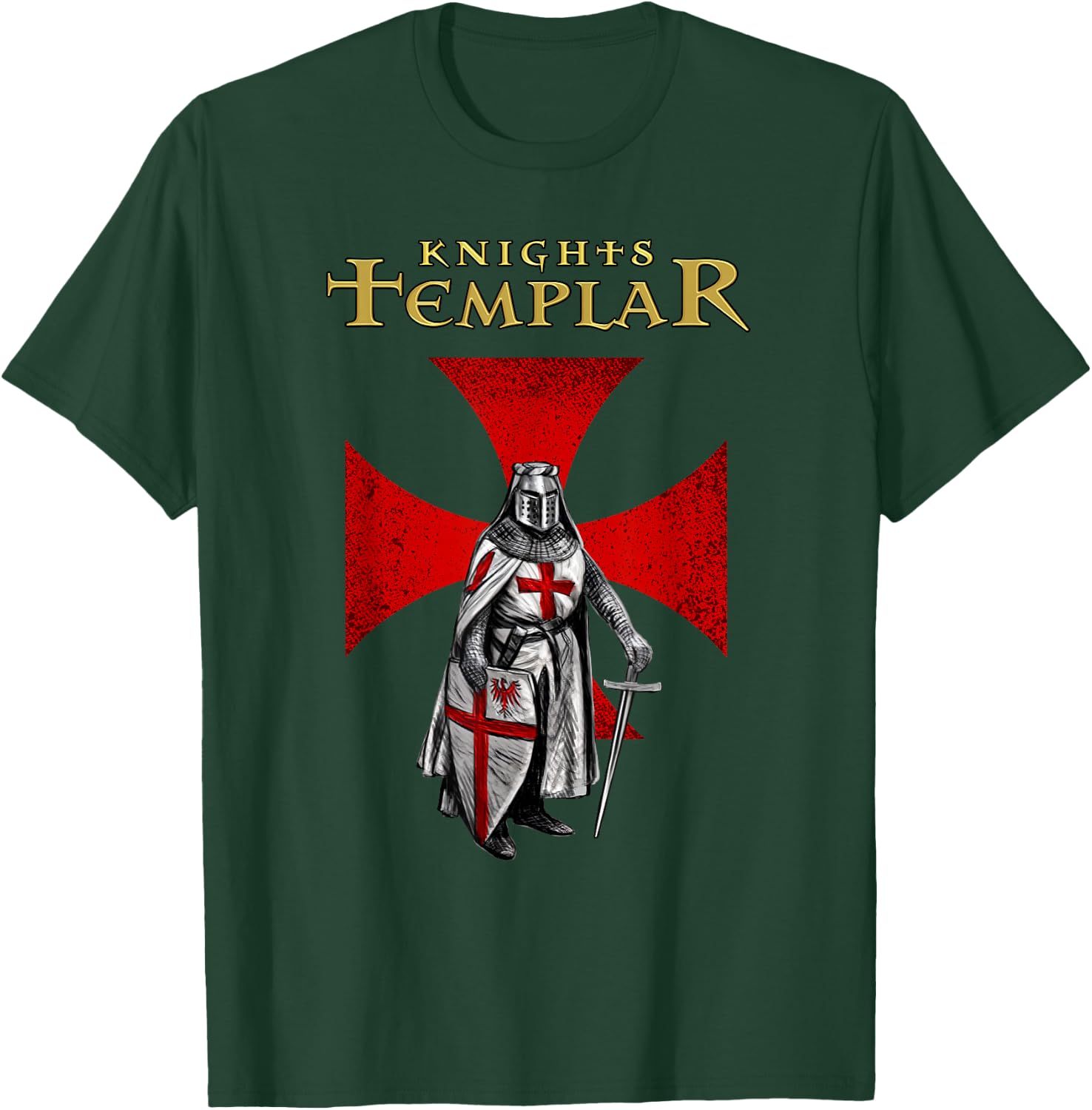 A Warrior of Christ Knights Templar Distressed Cross T-Shirt - T-Shirt | Forest