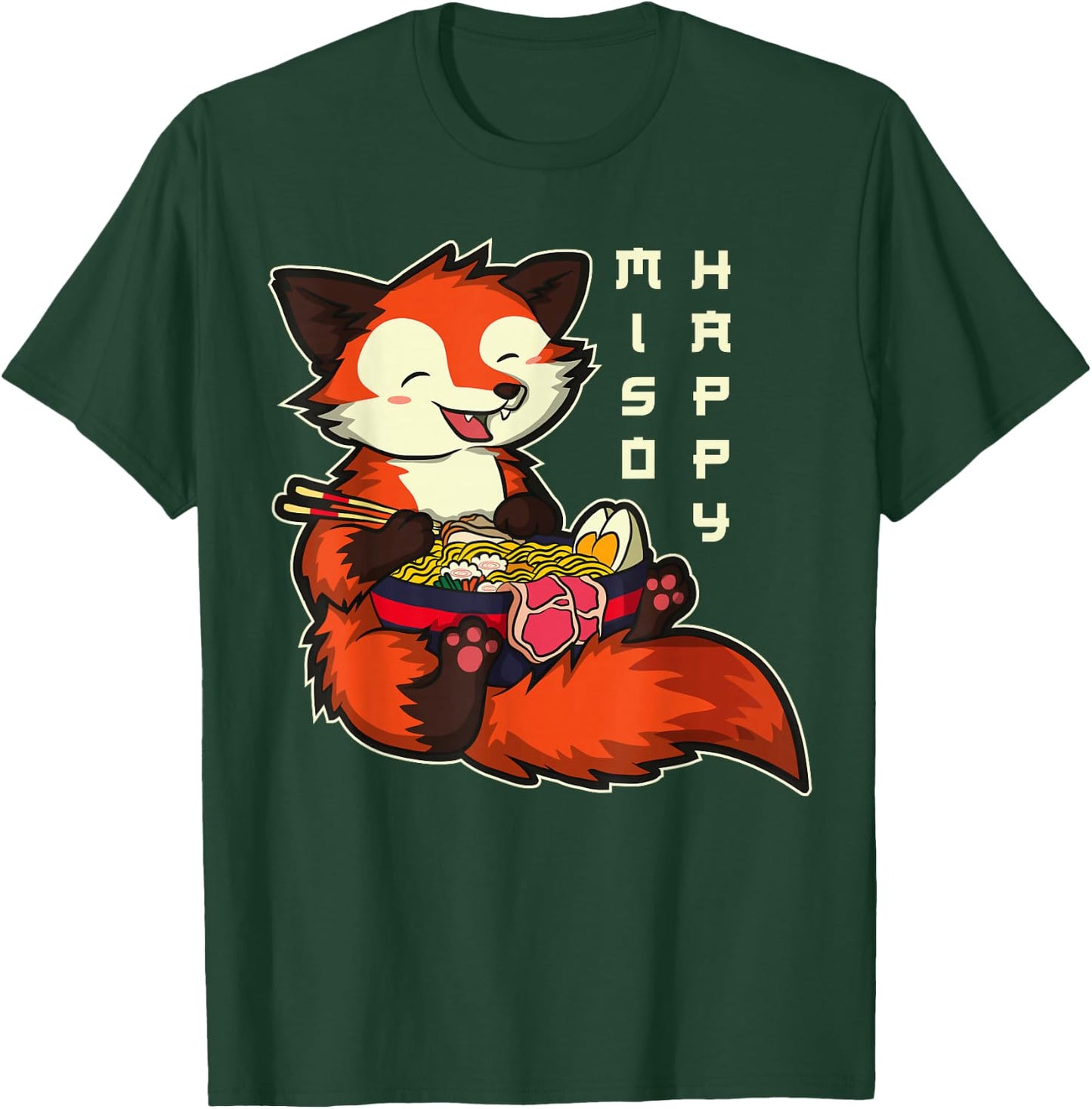 Japanese Anime Kawaii Ramen Noodles Fox T-Shirt - T-Shirt | Forest
