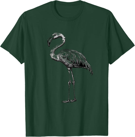 Pink Flamingo Bird Drawing Animal Print Motif Flamingo Lover T-Shirt - T-Shirt | Forest