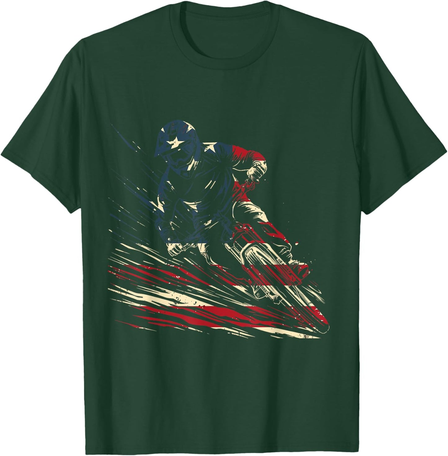Mountain Bike Downhill MTB American Flag Patriotic Vintage T-Shirt - T-Shirt | Forest