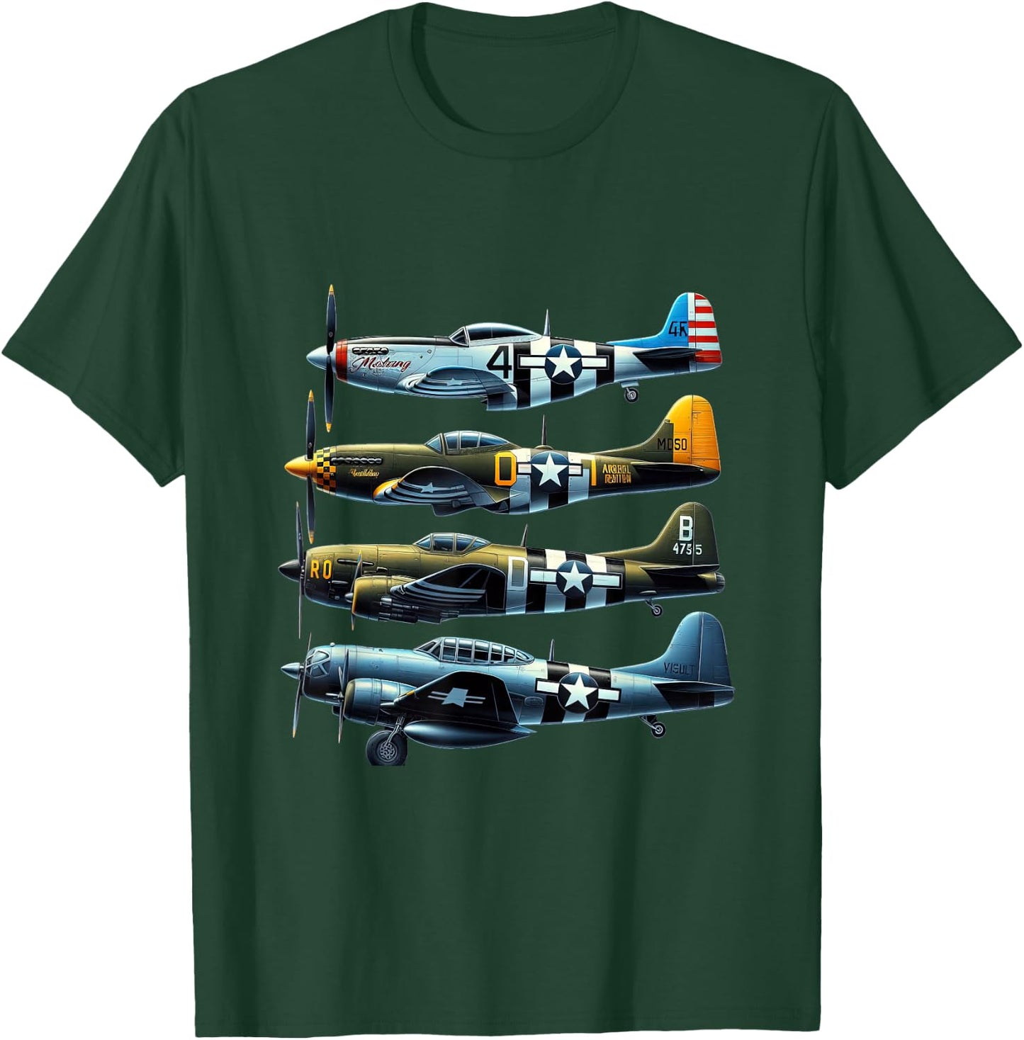 P51 Mustang F4U Corsair B17 P47 Thunderbolt WW2 Warbirds T-Shirt - T-Shirt | Forest
