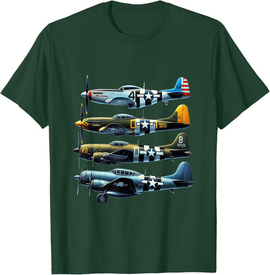 P51 Mustang F4U Corsair B17 P47 Thunderbolt WW2 Warbirds T-Shirt - T-Shirt | Forest