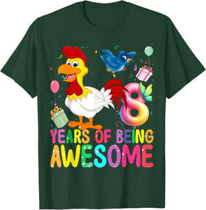 8 Years Old Chicken 8th Birthday Girl Chicken Party T-Shirt - T-Shirt | Forest
