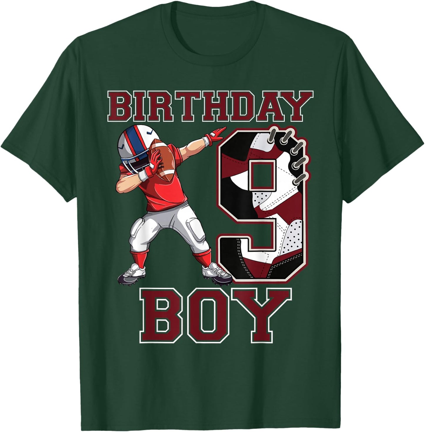 Football Boy Dabbing 9th Birthday Love Sneakers 9 Year Old T-Shirt - T-Shirt | Forest