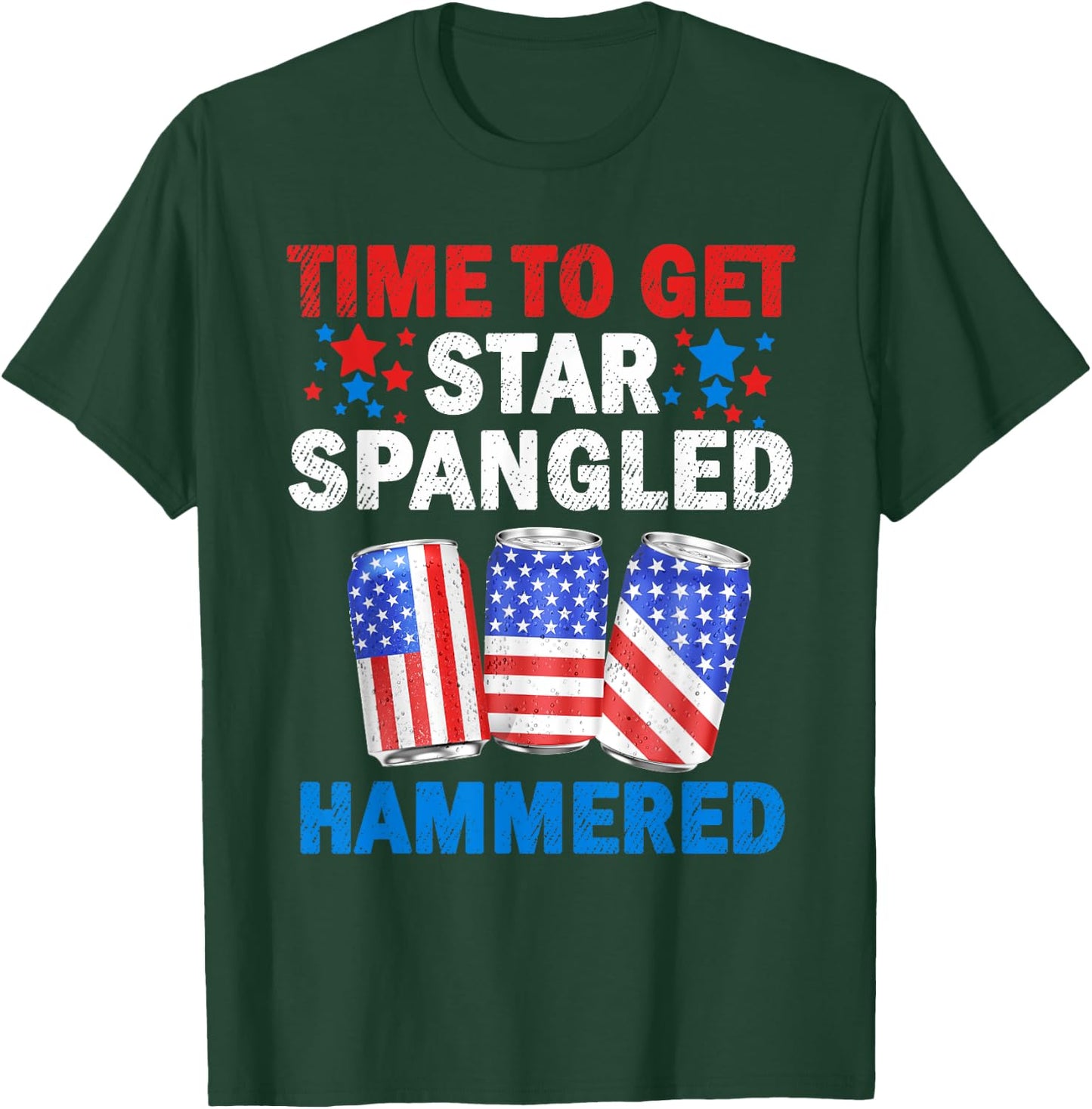Time To Get Star Spangled Hammered Beer USA Flag 4th Of July Men T-Shirt - T-Shirt | Forest
