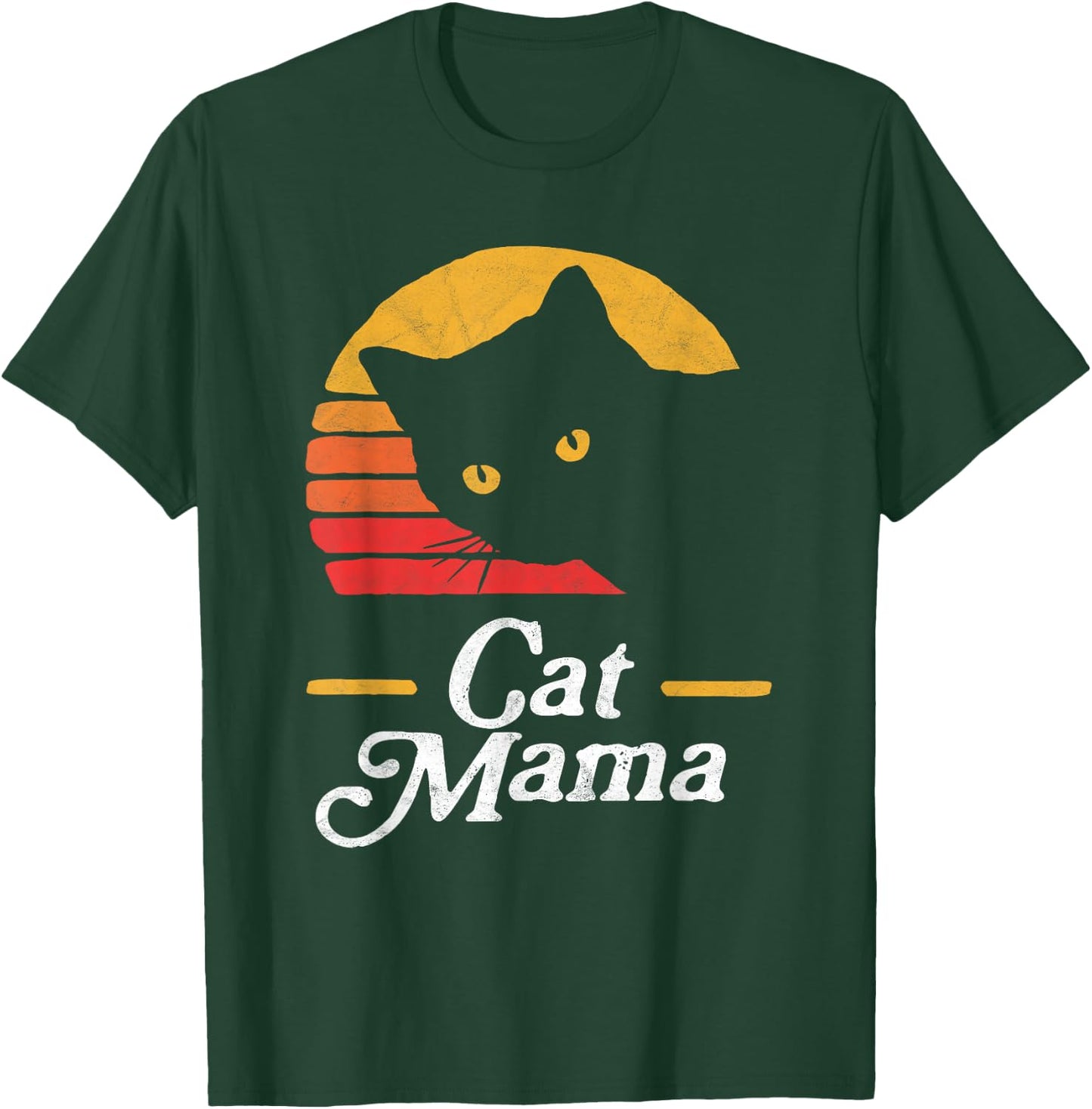 Cat Mama Vintage Eighties Style Cat Retro Distressed T-Shirt - T-Shirt | Forest