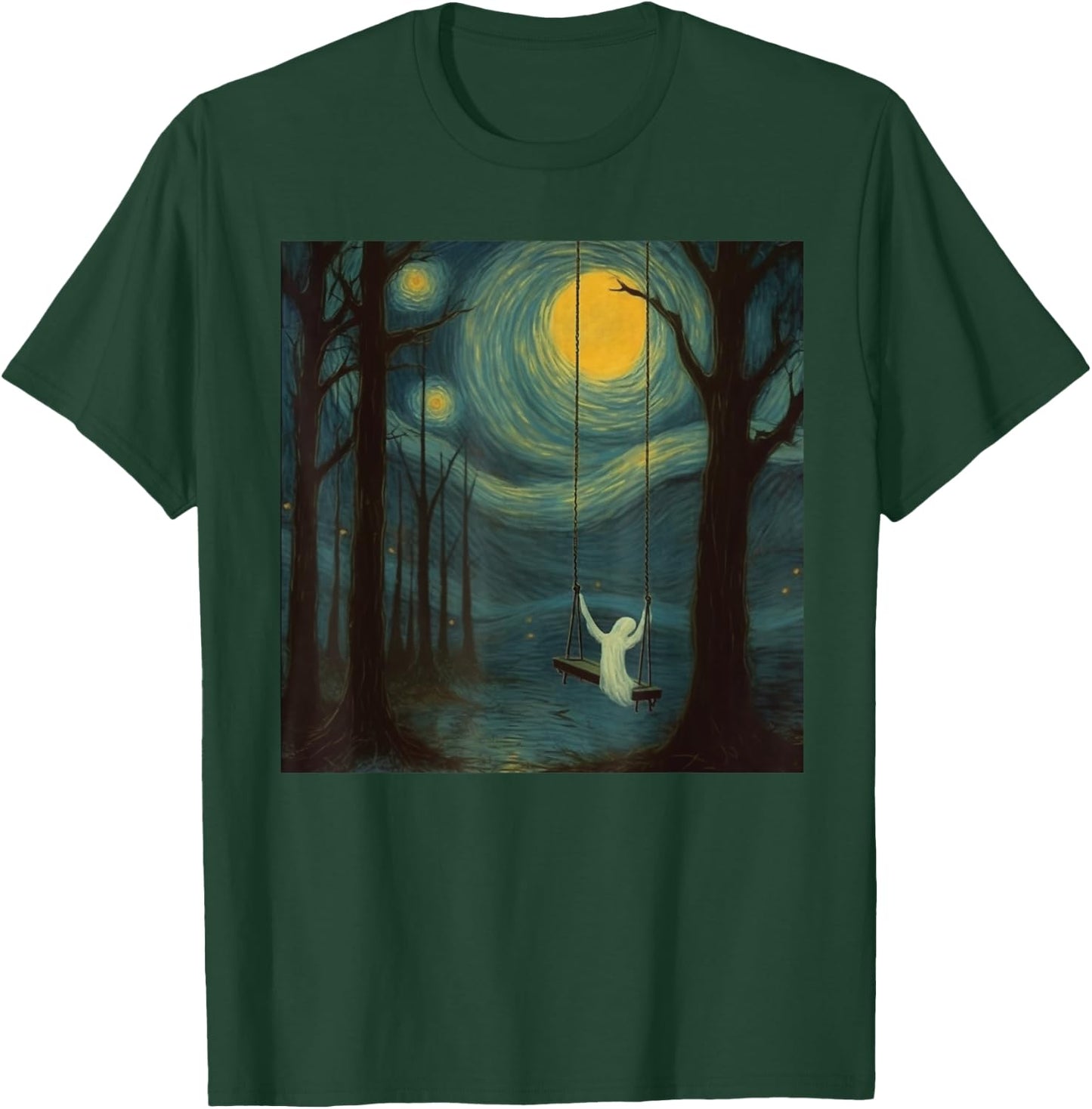 Vintage Ghost Sitting On A Swing Simple Halloween Idea T-Shirt - T-Shirt | Forest