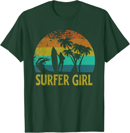 Surfer Girl Retro 70s surfing T-Shirt - T-Shirt | Forest