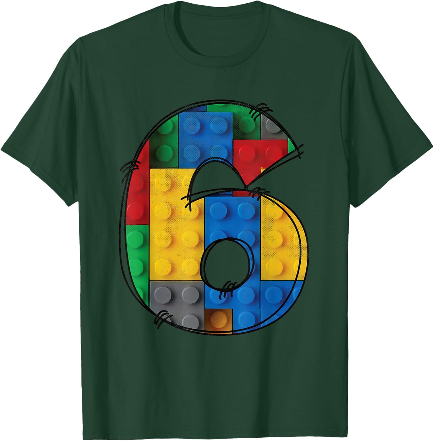 6 Years Old Blocks Building 6th Birthday Kid Master Builder T-Shirt - T-Shirt | Forest