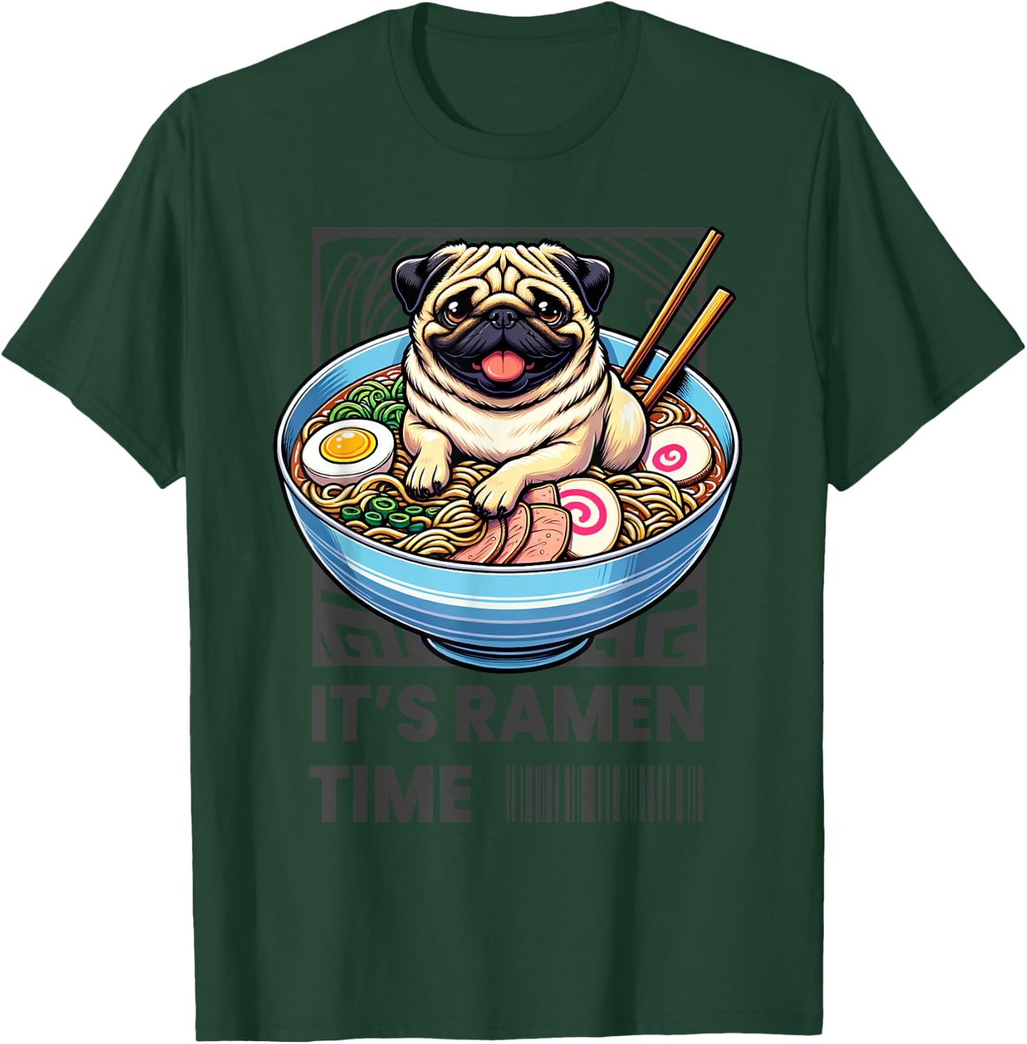 Funny Japanese Ramen Pug Noodles Kawaii Bowl Boys Girls Kids T-Shirt - T-Shirt | Forest