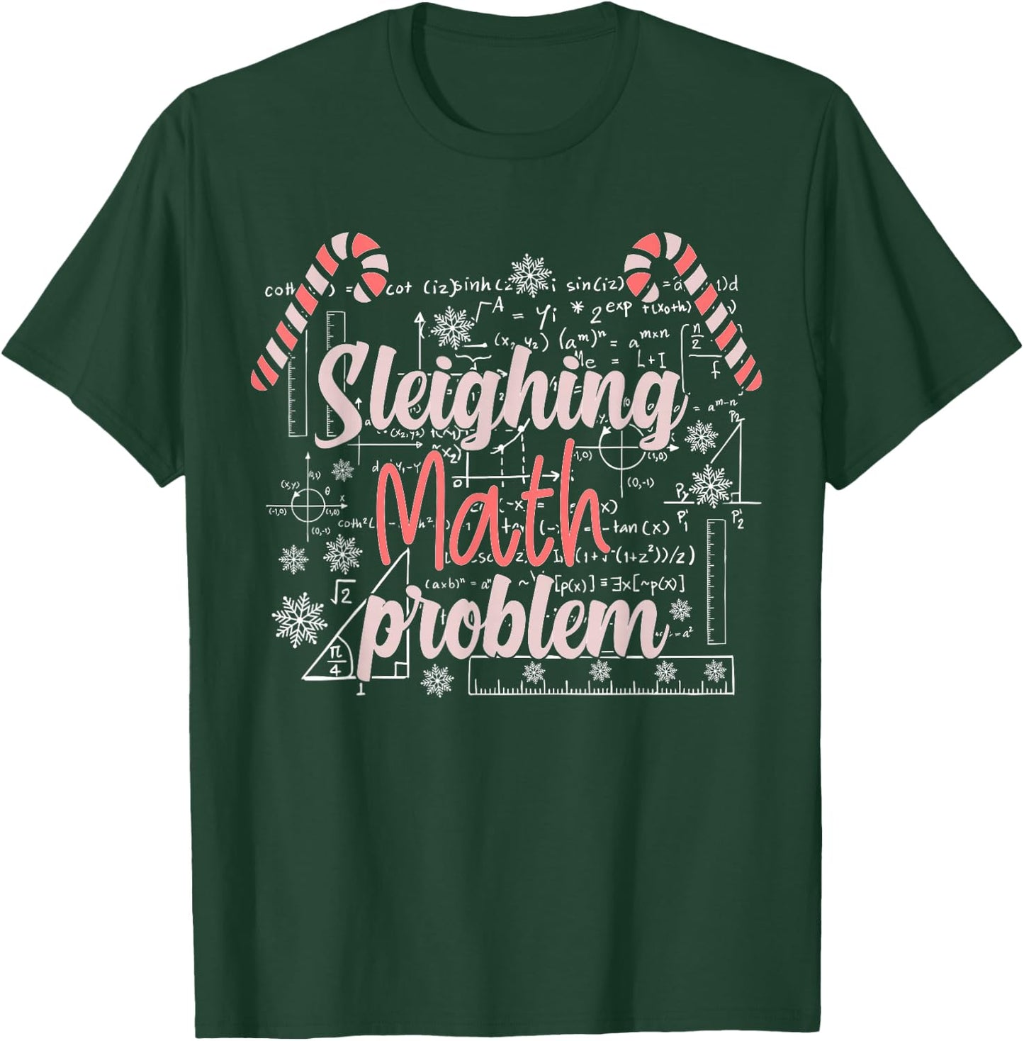 Math Teacher Sleighing Math Problem Funny Christmas Day Ugly T-Shirt - T-Shirt | Forest
