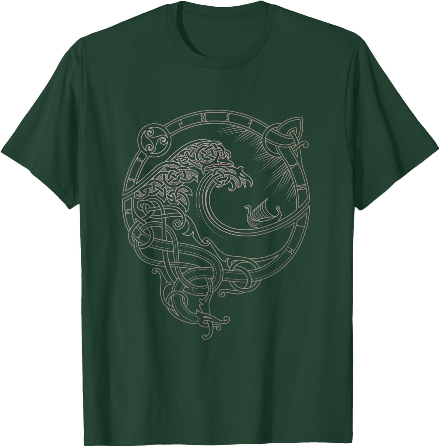 Vintage-Vikings celtic mythology dragon boat wave runes T-Shirt - T-Shirt | Forest