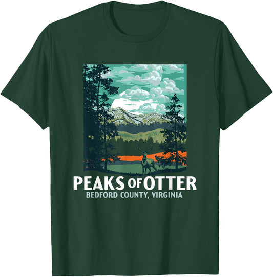 Peaks of Otter Retro Blue Ridge Parkway WPA Style Vintage T-Shirt - T-Shirt | Forest